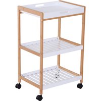 HOMCOM Küchenrollwagen Küchenwagen rollbar Küchentrolley Servierwagen abnehmbares Tablett Bambus + MDF Weiß + Natur 46 x 35 x 74,5 cm   Aosom von HOMCOM