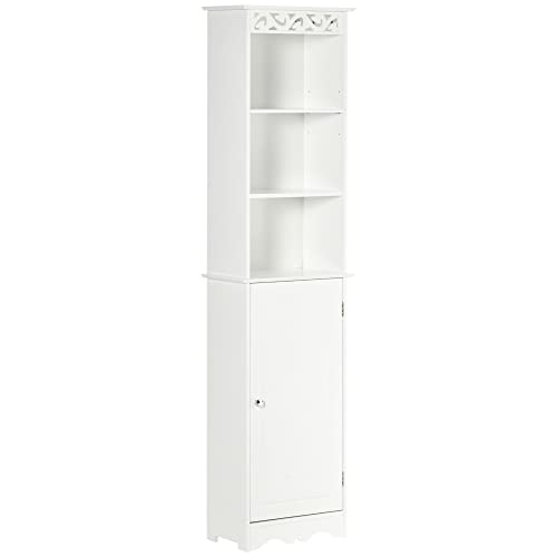 HOMCOM Küchenschrank, Hochschrank mit 3 offenen Fächern, Badschrank, Badezimmerschrank, Mehrzweckschrank, Standregal für Küche, Wohnzimmer, Badezimmer, Weiß 40 x 23 x 160 cm von HOMCOM