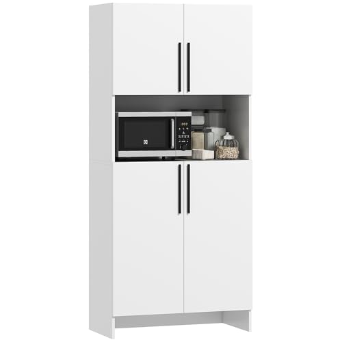 HOMCOM Küchenschrank Buffetschrank mit Arbeitsplatte, 2 Türen, 2 Schränken, Hochschrank mit geräuschlosen Scharnieren, Mikrowellenschrank mit Modernem Design, Weiß HOMCOM Küchenschrank Buffetschrank mit Arbeitsplatte, 2 Türen, 2 Schränken, Hochschrank mit geräuschlosen Scharnieren, Mikrowellenschrank mit Modernem Design, Weiß von HOMCOM