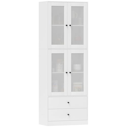 HOMCOM Küchenschrank Hochschrank mit Arbeitsplatte, 4 Glastüren und 2 Schubladen Buffetschrank Vitrinenschrank mit Verstellbaren Ablagen Weiß, 59 x 30 x 170 cm HOMCOM Küchenschrank Hochschrank mit Arbeitsplatte, 4 Glastüren und 2 Schubladen Buffetschrank Vitrinenschrank mit Verstellbaren Ablagen Weiß, 59 x 30 x 170 cm von HOMCOM