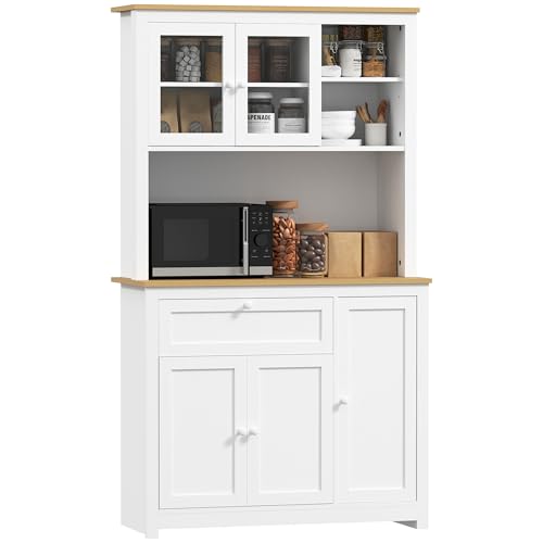 HOMCOM Küchenschrank, Küchenbuffet mit Schublade, Mehrzweckschrank mit 2 Offenen Ebenen, 3 Schränken, Vitrinenschrank mit Tischplatte für Wohnzimmer, Weiß, 100 x 40 x 180 cm HOMCOM Küchenschrank, Küchenbuffet mit Schublade, Mehrzweckschrank mit 2 Offenen Ebenen, 3 Schränken, Vitrinenschrank mit Tischplatte für Wohnzimmer, Weiß, 100 x 40 x 180 cm von HOMCOM