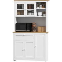 HOMCOM Küchenschrank, Küchenbuffet mit Schublade, Mehrzweckschrank mit 2 Offenen Ebenen, 3 Schränken, Vitrinenschrank mit Tischplatte für Wohnzimmer, Weiß, 100 x 40 x 180 cm Aosom HOMCOM Küchenschrank, Küchenbuffet mit Schublade, Mehrzweckschrank mit 2 Offenen Ebenen, 3 Schränken, Vitrinenschrank mit Tischplatte für Wohnzimmer, Weiß, 100 x 40 x 180 cm Aosom von HOMCOM