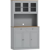 HOMCOM Küchenschrank, Küchenmöbel, mit 3 Glastüren, offene Arbeitsplatte für Mikrowelle, 2 Schubladen und verstellbare Regale, 100x40x180 cm, Grau   Aosom von HOMCOM