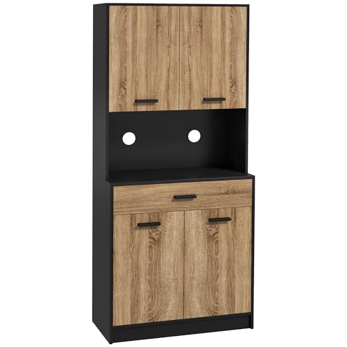 HOMCOM Küchenschrank, Sideboard, Aufbewahrungsmöbel, 2 Schränke, 4 Türen, 1 Schublade, Kabeldurchführung, Industriedesign, 80 x 40 x 180 cm, Schwarz und Natur HOMCOM Küchenschrank, Sideboard, Aufbewahrungsmöbel, 2 Schränke, 4 Türen, 1 Schublade, Kabeldurchführung, Industriedesign, 80 x 40 x 180 cm, Schwarz und Natur von HOMCOM