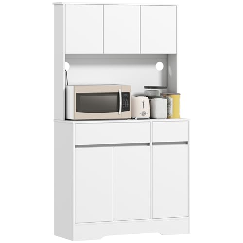 HOMCOM Küchenschrank Buffetschrank mit Arbeitsplatte, 6 Türen, Hochschrank mit Verstellbaren Einlegeböden, Kabellöchern, Mikrowellenschrank Moderner Vorratsschrank, Weiß, 100 x 38 x 180 cm HOMCOM Küchenschrank Buffetschrank mit Arbeitsplatte, 6 Türen, Hochschrank mit Verstellbaren Einlegeböden, Kabellöchern, Mikrowellenschrank Moderner Vorratsschrank, Weiß, 100 x 38 x 180 cm von HOMCOM
