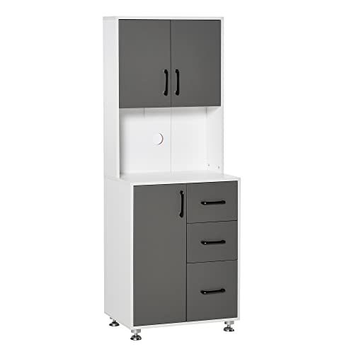 HOMCOM Küchenschrank Hochschrank mit 2 Türen Regal Mikrowellenregal Küchenbuffet mit unterem Aufbewahrungsschrank und 3 Schubladen Kommode Spanplatte Stahl Grau+Weiß 60 x 40 x 160 cm HOMCOM Küchenschrank Hochschrank mit 2 Türen Regal Mikrowellenregal Küchenbuffet mit unterem Aufbewahrungsschrank und 3 Schubladen Kommode Spanplatte Stahl Grau+Weiß 60 x 40 x 160 cm von HOMCOM