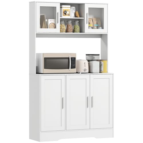 HOMCOM Küchenschrank Hochschrank mit Arbeitsplatte Buffetschrank mit Verstellbaren Einlegeböden, 5 Türen, Vorratsschrank mit Glastüren, Skandinavisches Design, Weiß HOMCOM Küchenschrank Hochschrank mit Arbeitsplatte Buffetschrank mit Verstellbaren Einlegeböden, 5 Türen, Vorratsschrank mit Glastüren, Skandinavisches Design, Weiß von HOMCOM