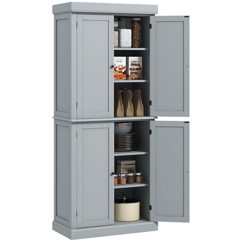 HOMCOM Küchenschrank Küchenbuffet Geschirrschrank Moderner Stil Aufbewahrungsmöbel mit Schränken, verstellbare Regale, für Esszimmer, Wohnzimmer, 76 x 40,5 x 184 cm, grau HOMCOM Küchenschrank Küchenbuffet Geschirrschrank Moderner Stil Aufbewahrungsmöbel mit Schränken, verstellbare Regale, für Esszimmer, Wohnzimmer, 76 x 40,5 x 184 cm, grau von HOMCOM