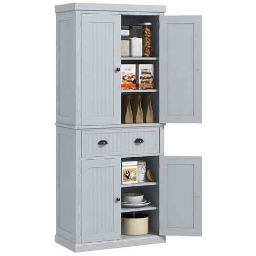 HOMCOM Küchenschrank Küchenbuffet Geschirrschrank Multi-Stauraum verstellbare Regale 4 Türen und große Schublade 76,2 x 40,2 x 183 cm grau HOMCOM Küchenschrank Küchenbuffet Geschirrschrank Multi-Stauraum verstellbare Regale 4 Türen und große Schublade 76,2 x 40,2 x 183 cm grau von HOMCOM