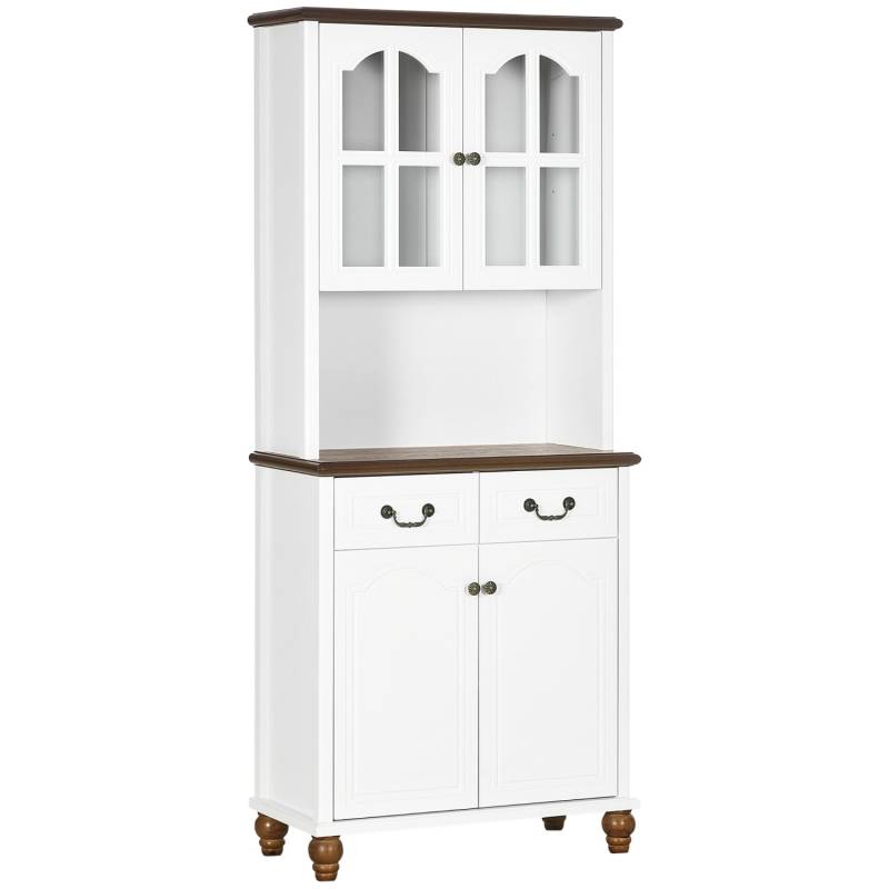 HOMCOM Küchenschrank  MDF Gehärtetes Glas Weiß 76L x 38B x 182H cm von HOMCOM