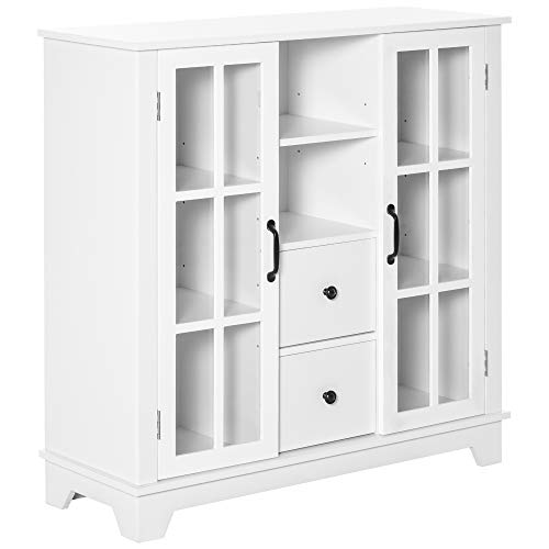 HOMCOM Küchenschrank Sideboard Aufbewahrungsschrank modern elegant mit 2 Schubladen und Glastüren für Esszimmer Wohnzimmer MDF Weiß 100 x 35 x 100 cm HOMCOM Küchenschrank Sideboard Aufbewahrungsschrank modern elegant mit 2 Schubladen und Glastüren für Esszimmer Wohnzimmer MDF Weiß 100 x 35 x 100 cm von HOMCOM
