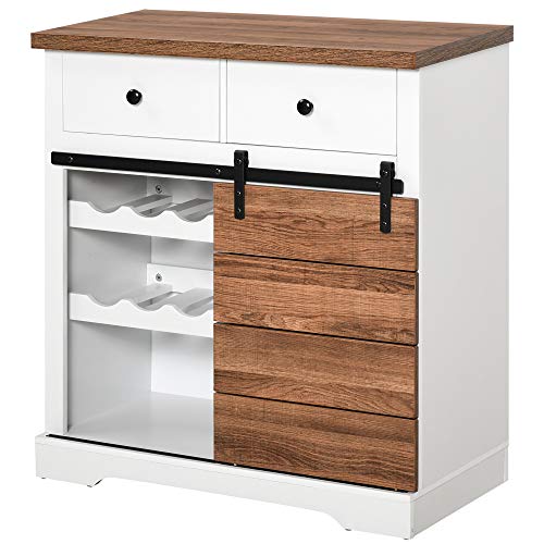HOMCOM Küchenschrank Sideboard mit 2 Schubladen Weinregale Schiebetür Kommode verstellbaren Ablagen Aufbewahrungsschrank rustikal Weiß 80 x 39 x 86 cm HOMCOM Küchenschrank Sideboard mit 2 Schubladen Weinregale Schiebetür Kommode verstellbaren Ablagen Aufbewahrungsschrank rustikal Weiß 80 x 39 x 86 cm von HOMCOM