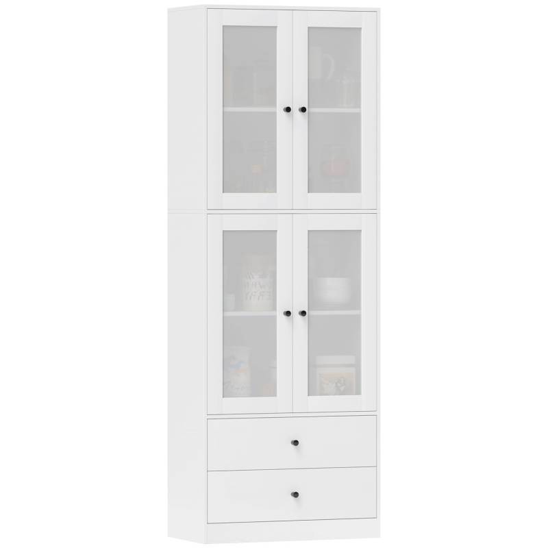 HOMCOM Küchenschrank Spanplatte Glas 59L x 30B x 170H cm Weiß von HOMCOM