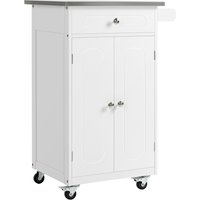 HOMCOM Küchenservice-Wagen mit Rollen, Mehrzweck-Storage, 1 Schublade, Doppelschrank mit 2 Türen und Regal, Handtuchhalter aus MDF in Weiß und Edelstahl Aosom HOMCOM Küchenservice-Wagen mit Rollen, Mehrzweck-Storage, 1 Schublade, Doppelschrank mit 2 Türen und Regal, Handtuchhalter aus MDF in Weiß und Edelstahl Aosom von HOMCOM