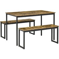 HOMCOM Küchentisch-Set  Industrielles Esstisch-Set mit 2 Bänken, Essgruppe für Wohnzimmer, Metall, Rustikales Braun, 114x71x75cm  Aosom.de von HOMCOM