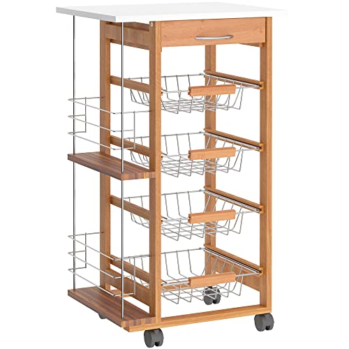 HOMCOM Küchenwagen, Rollwagen mit Schublade, 4 Körbe und Seitenablagen, Aufbewahrungswagen für Wohnzimmer, Büro, Küche, 47 x 37 x 83 cm, Weiß und Braun HOMCOM Küchenwagen, Rollwagen mit Schublade, 4 Körbe und Seitenablagen, Aufbewahrungswagen für Wohnzimmer, Büro, Küche, 47 x 37 x 83 cm, Weiß und Braun von HOMCOM