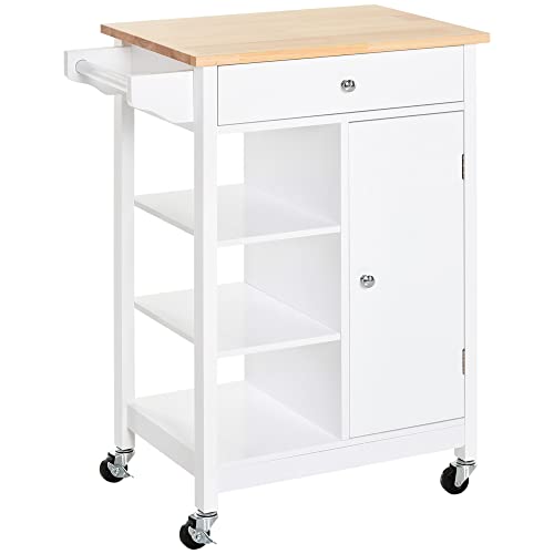 HOMCOM Küchenwagen, Servierwagen, Aufbewahrungswagen auf Rollen mit Schrank, Schublade, 3 offenen Regalen und Handtuchhalter, 66 x 39,5 x 86,5 cm, weiß HOMCOM Küchenwagen, Servierwagen, Aufbewahrungswagen auf Rollen mit Schrank, Schublade, 3 offenen Regalen und Handtuchhalter, 66 x 39,5 x 86,5 cm, weiß von HOMCOM