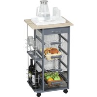 HOMCOM Küchenwagen, platzsparend, dunkelgrau, Servierwagen, 1 Arbeitsplatte, 1 Schublade, 4 Metallkörbe, 47x37x83cm, Grau   Aosom von HOMCOM