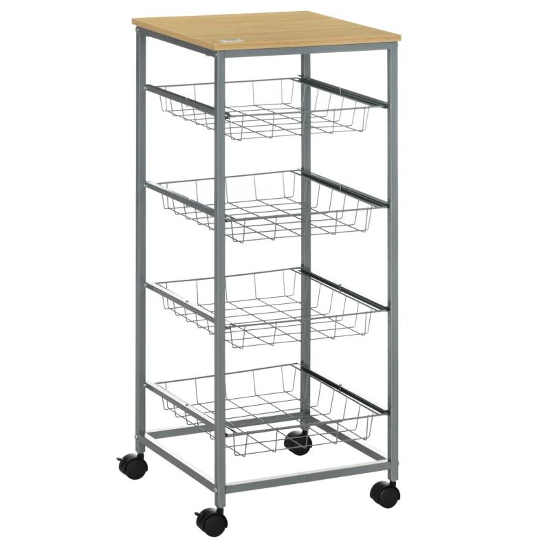 HOMCOM Küchenwagen 4 Ebenen Küchenregal Stahl MDF Silber L36,5 x B36,5 x H89 cm von HOMCOM