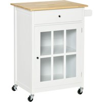 HOMCOM Küchenwagen Küchenrollwagen Servierwagen mit Räder Schublade Weinablage MDF Gummiholz Weiß+Eiche 67 x 48 x 86,5 cm   Aosom von HOMCOM