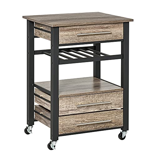 HOMCOM Küchenwagen Küchenrollwagen Servierwagen mit Schublade Ablage Spanplatte Metall Grau Eiche 60 x 50 x 84,5 cm HOMCOM Küchenwagen Küchenrollwagen Servierwagen mit Schublade Ablage Spanplatte Metall Grau Eiche 60 x 50 x 84,5 cm von HOMCOM