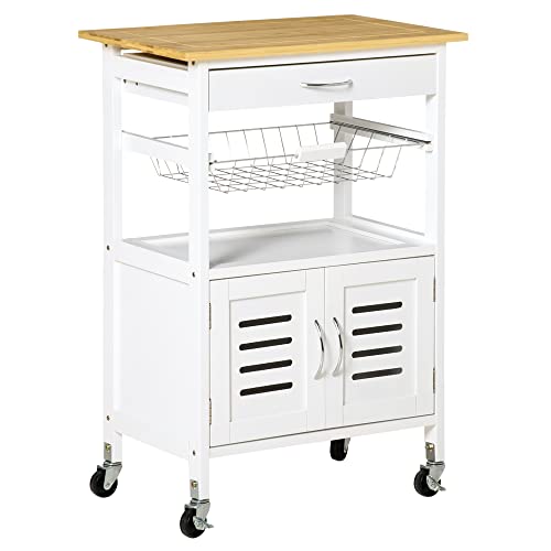 HOMCOM Küchenwagen Küchenrollwagen Servierwagen mit Schublade abnehmbares Tablett Bambus MDF Metall Weiß+Natur 58 x 37 x 85,5 cm HOMCOM Küchenwagen Küchenrollwagen Servierwagen mit Schublade abnehmbares Tablett Bambus MDF Metall Weiß+Natur 58 x 37 x 85,5 cm von HOMCOM