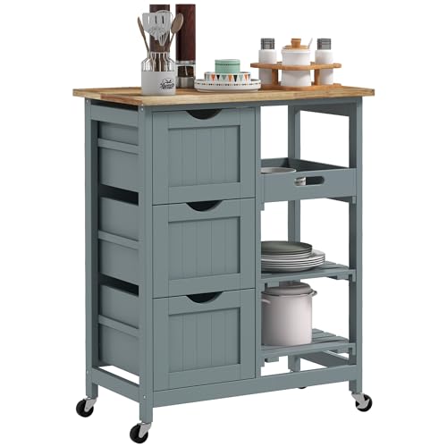 HOMCOM Küchenwagen Küchenwagen mit Rädern Holzbrett 3 Schubladen 2 offene Regale und herausnehmbares Tablett für Esszimmer Wohnzimmer 67x37x85,5 cm Grau HOMCOM Küchenwagen Küchenwagen mit Rädern Holzbrett 3 Schubladen 2 offene Regale und herausnehmbares Tablett für Esszimmer Wohnzimmer 67x37x85,5 cm Grau von HOMCOM