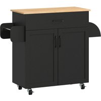 HOMCOM Küchenwagen Multi-Stauraum 1 Schublade 1 Schrank 2 Türen mit höhenverstellbarem Regal Handtuchhalter und Gewürzhalter - schwarzes Holz   Aosom von HOMCOM