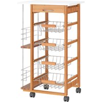 HOMCOM Küchenwagen Platzsparend in Braun aus Holz, Servierwagen mit 1 Arbeitsplatte 1 Schublade und 4 Metallkörben, 47x37x83cm   Aosom von HOMCOM