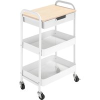 HOMCOM Küchenwagen Servierwagen 2 Regale Schublade Ablage Holzoptik Stahl PP Weiß   Aosom von HOMCOM