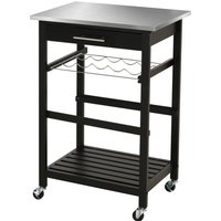 HOMCOM Küchenwagen Servierwagen Küchentisch auf Rollen mit Regal Flaschenablage 60B x 40T x 85H cm Arbeitsfläche aus Edelstahl Schwarz   Aosom von HOMCOM