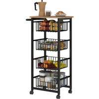 HOMCOM Küchenwagen Servierwagen mit Arbeitsplatte, 4 ausziehbaren Stahlkörben, Rollwagen für Büro, 49,5 x 31 x 91 cm, Eiche   Aosom von HOMCOM