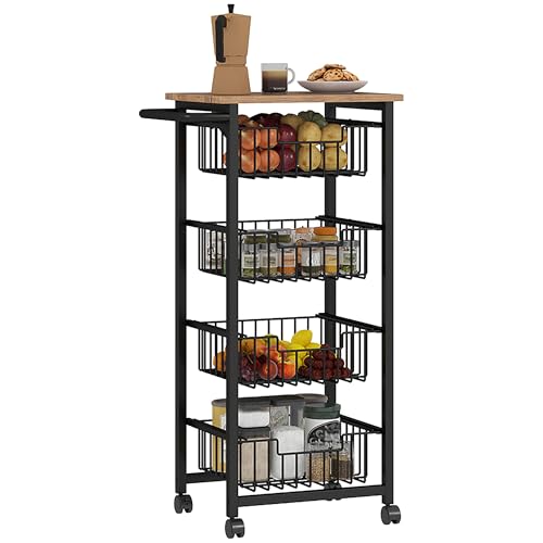 HOMCOM Küchenwagen Servierwagen mit Arbeitsplatte, 4 ausziehbaren Stahlkörben, Rollwagen für Büro, 49,5 x 31 x 91 cm, Eiche HOMCOM Küchenwagen Servierwagen mit Arbeitsplatte, 4 ausziehbaren Stahlkörben, Rollwagen für Büro, 49,5 x 31 x 91 cm, Eiche von HOMCOM