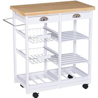 HOMCOM Küchenwagen Servierwagen mit Korb Schublade und Weinablage, rollbar aus Holz in Weiß 74x37x76 cm für Küche und Esszimmer   Aosom.de von HOMCOM