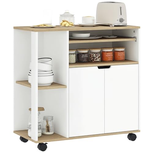 HOMCOM Küchenwagen Servierwagen mit Schrank, verschiebbaren und verstellbaren Einlegeböden, Rollwagen Küchenregal mit Arbeitsplatte, Rollen für Esszimmer, 80 x 40 x 82 cm, Weiß HOMCOM Küchenwagen Servierwagen mit Schrank, verschiebbaren und verstellbaren Einlegeböden, Rollwagen Küchenregal mit Arbeitsplatte, Rollen für Esszimmer, 80 x 40 x 82 cm, Weiß von HOMCOM