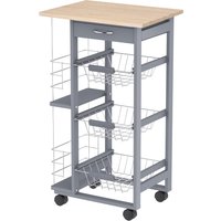 HOMCOM Küchenwagen auf Rädern mit 2 Regalen und Arbeitsplatte, grau aus Kiefernholz, für In- und Outdoor, 47 x 37 x 83 cm   Aosom.de von HOMCOM