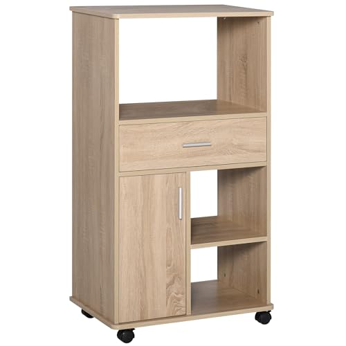 HOMCOM Küchenwagen für Mikrowelle Aufbewahrungswagen mit 4 Rädern und Bremsen Schublade offene Regale Fach mit Tür 60x40x108 cm Eiche HOMCOM Küchenwagen für Mikrowelle Aufbewahrungswagen mit 4 Rädern und Bremsen Schublade offene Regale Fach mit Tür 60x40x108 cm Eiche von HOMCOM
