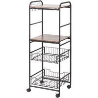 HOMCOM Küchenwagen mit 2 herausziehbaren Metallkörben, 2 Regalen aus Spanplatte und seitlichen Haken, 40x38x111cm   Aosom von HOMCOM