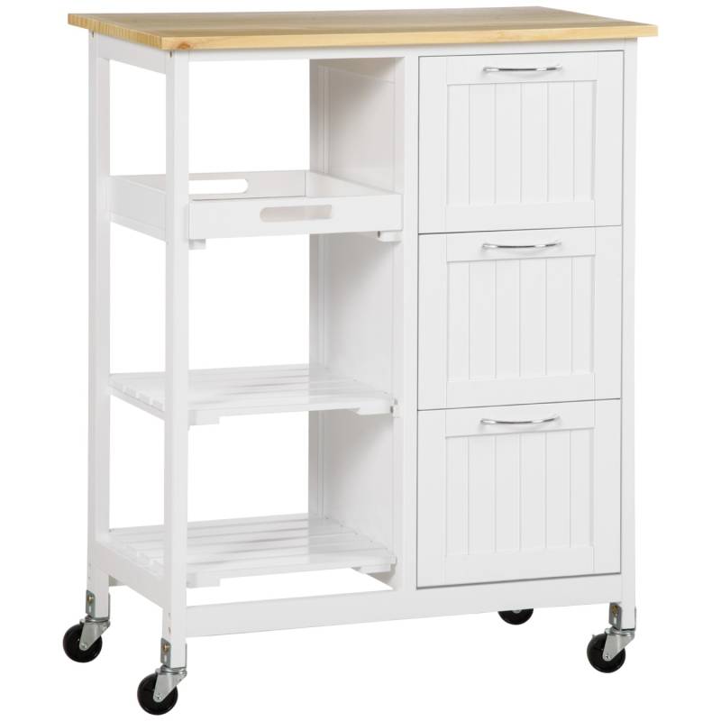 HOMCOM Küchenwagen mit 3 Schubladen & 3 Ebenen Arbeitsplatte Weiß  67 x 37 x 85 cm von HOMCOM