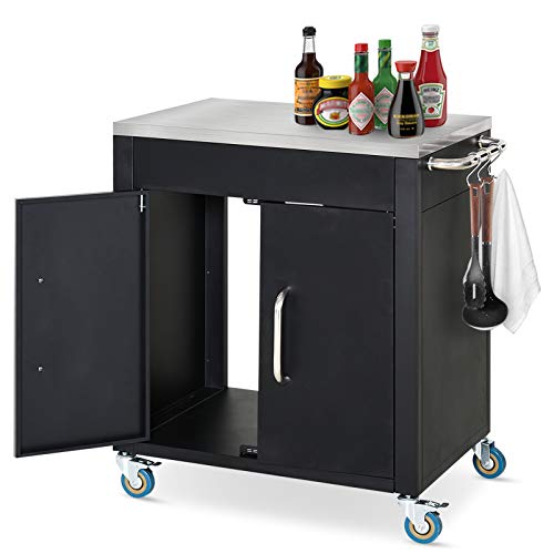HOMCOM Küchenwagen mit Rollen, Servierwagen, Küchentrolley mit Schrank, Haken und Edelstahlgriffe, Rollwagen, Küchenhilfe, Schwarz, 86 x 50 x 86,5 cm von HOMCOM