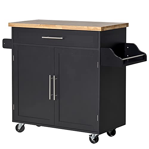 HOMCOM Küchenwagen rollbar Servierwagen Küchentrolley mit höhenverstellbaren Einlegeböden für Küche Wohnzimmer Esszimmer Gummiholz MDF Schwarz 109 x 40 x 89 cm HOMCOM Küchenwagen rollbar Servierwagen Küchentrolley mit höhenverstellbaren Einlegeböden für Küche Wohnzimmer Esszimmer Gummiholz MDF Schwarz 109 x 40 x 89 cm von HOMCOM