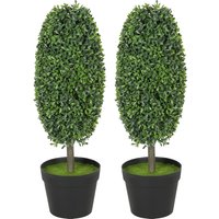 HOMCOM Künstliche Buchsbaum 2er-Set 60 cm Kunstpflanze im Olivenform, künstliche Pflanzen im Topf, UV-beständig Kunstbaum wie echt Dekoration für Wohnzimmer Schlafzimmer Outdoor   Aosom von HOMCOM
