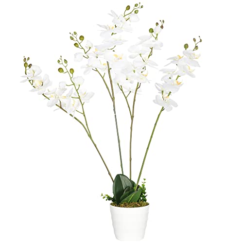 HOMCOM Künstliche Pflanze, Künstliche Orchidee, Kunstpflanze, Kunstblumen im Topf, Zimmerpflanze für Wohnzimmer, Schlafzimmer, 75 cm, Weiß von HOMCOM