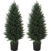 HOMCOM Künstliche Zypresse 2er-Set groß 90 cm Kunstpflanze, künstliche Pflanzen im Topf, UV-beständig Kunstbaum wie echt Dekoration für Wohnzimmer Schlafzimmer Outdoor   Aosom von HOMCOM