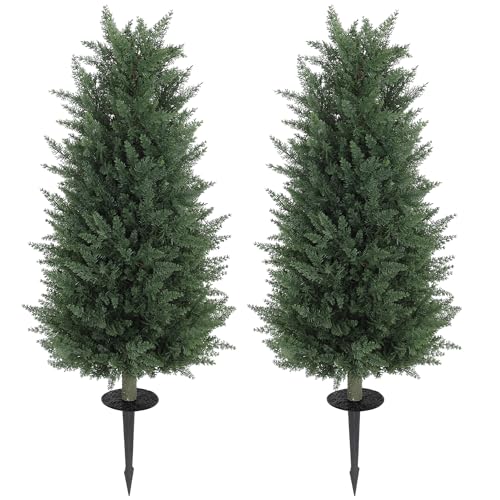 HOMCOM Künstliche Zypresse 2er-Set mit Erdspieß 100 cm Plastik Kunstpflanze, künstliche Pflanzen, Kunstbaum wie echt Deko für Büro Wohnzimmer Schlafzimmer Garten von HOMCOM