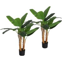 HOMCOM Künstlicher Bananenbaum 2er Set groß 120 cm Kunstpflanze, Künstliche Pflanzen Bananenbaum wie echt mit Topf, Kunstmoos, Kunstgras für Wohnzimmer Schlafzimmer   Aosom von HOMCOM
