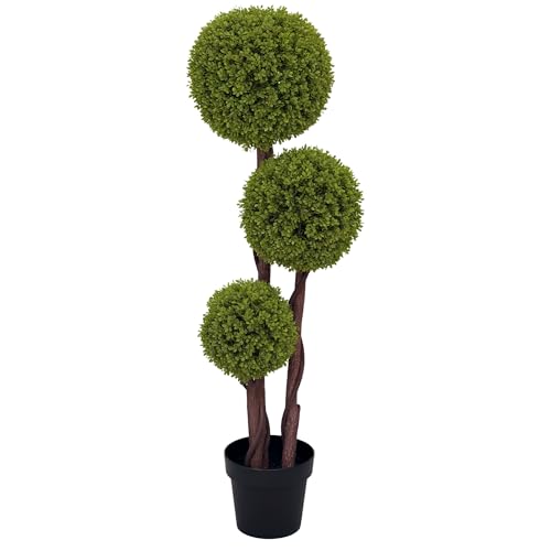 HOMCOM Künstlicher Buchsbaum, 115 cm Zimmerpflanze, Kunstpflanze im Topf, Dekopflanze, Dekorative Pflanzen für Zuhause, Büro, Flur, Garten, Grün von HOMCOM