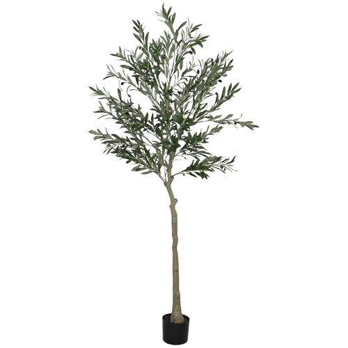 HOMCOM Künstlicher Olivenbaum groß 180 cm Kunstpflanze, Plastik Künstliche Pflanzen Olivenbaum im Topf, Kunstbaum mit Zement, Kunstmoos für Wohnzimmer, Schlafzimmer, Deko, Büro von HOMCOM