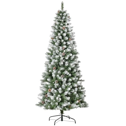 HOMCOM Künstlicher Weihnachtsbaum, 180 cm Christbaum mit Kunstschnee 630 Astspitzen faltbar Standfuß, für Weihnachtsfest, Indoor, Grün+Weiß von HOMCOM
