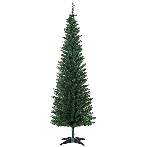 HOMCOM Künstlicher Weihnachtsbaum 1,8 m, Schmaler Christbaum mit Ständer, 390 Äste, Zerlegbar, Weihnachtsdeko Kunststoff Tanne Grün, Ø55 x 180 cm von HOMCOM